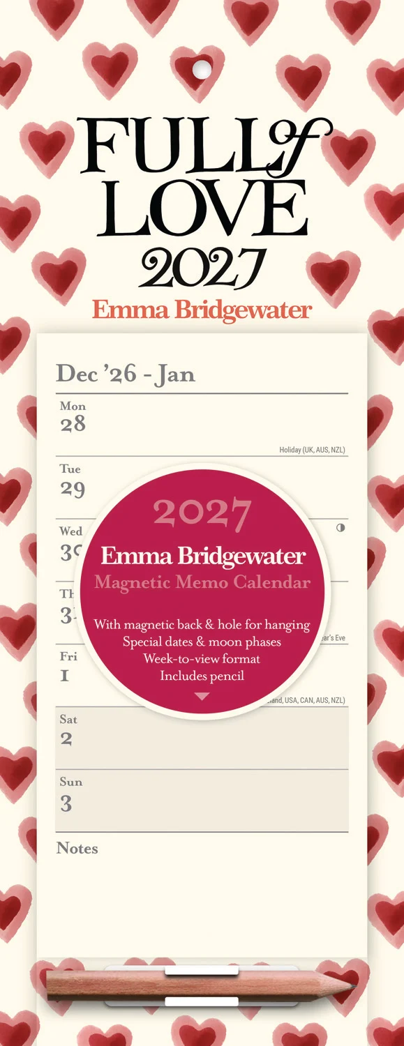 Emma Bridgewater Double Hearts WTV Magnetic Calendar 2027