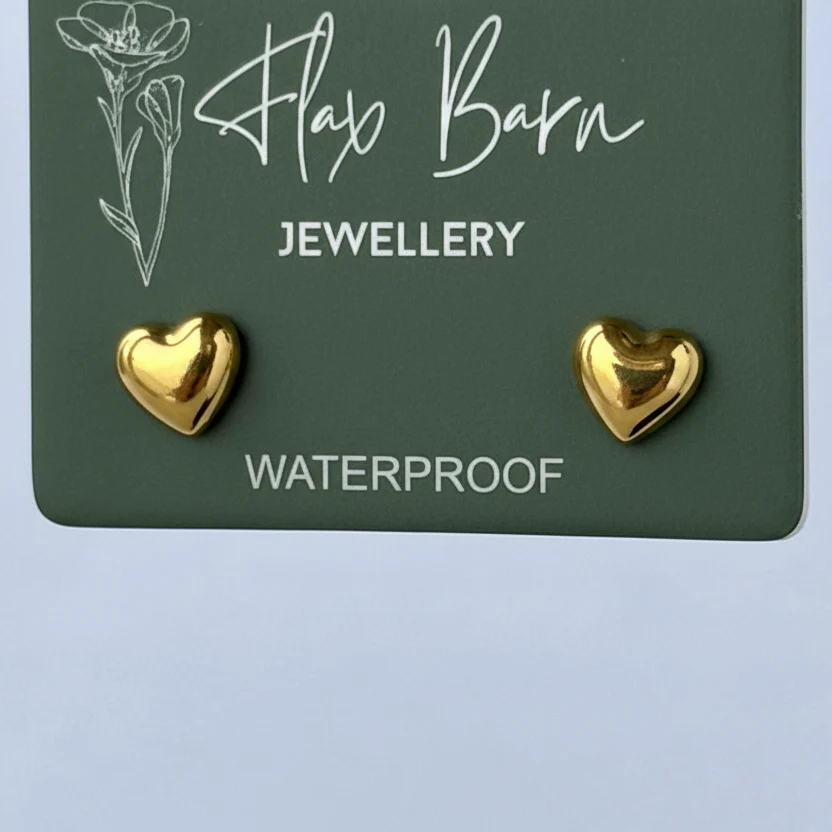 Gold Heart Studs - Flax Barn Waterproof Jewellery