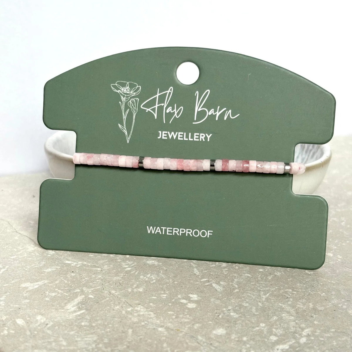 Pink Opal Gemstone Pull Cord Bracelet - Flax Barn Waterproof Jewellery