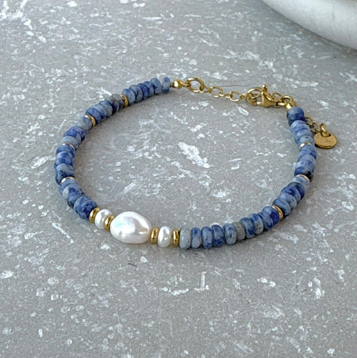 Blue Triple Pearl Beaded Bracelet - Flax Barn Waterproof Jewellery