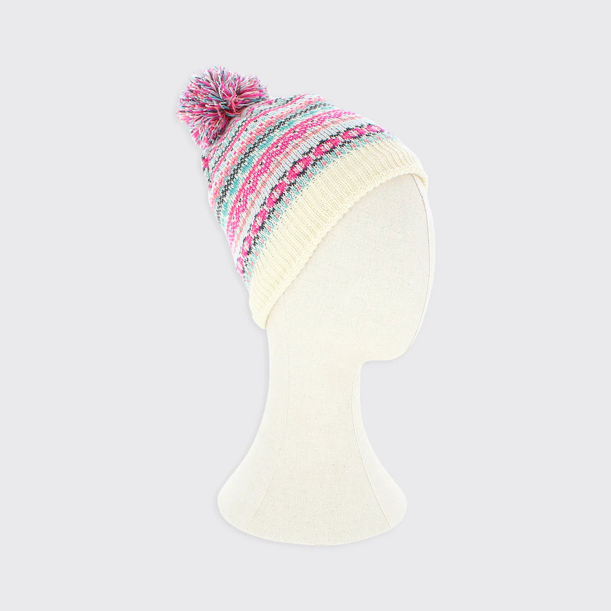 Thea Fairisle Bobble Hat - Cream / Pink