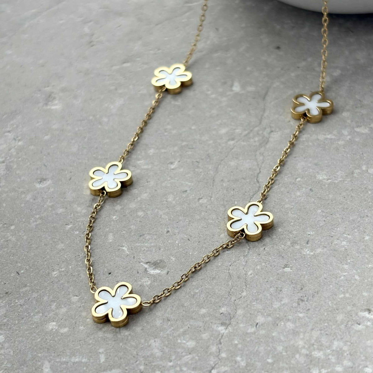 Pearlescent Flower Necklace - Flax Barn Waterproof Jewellery