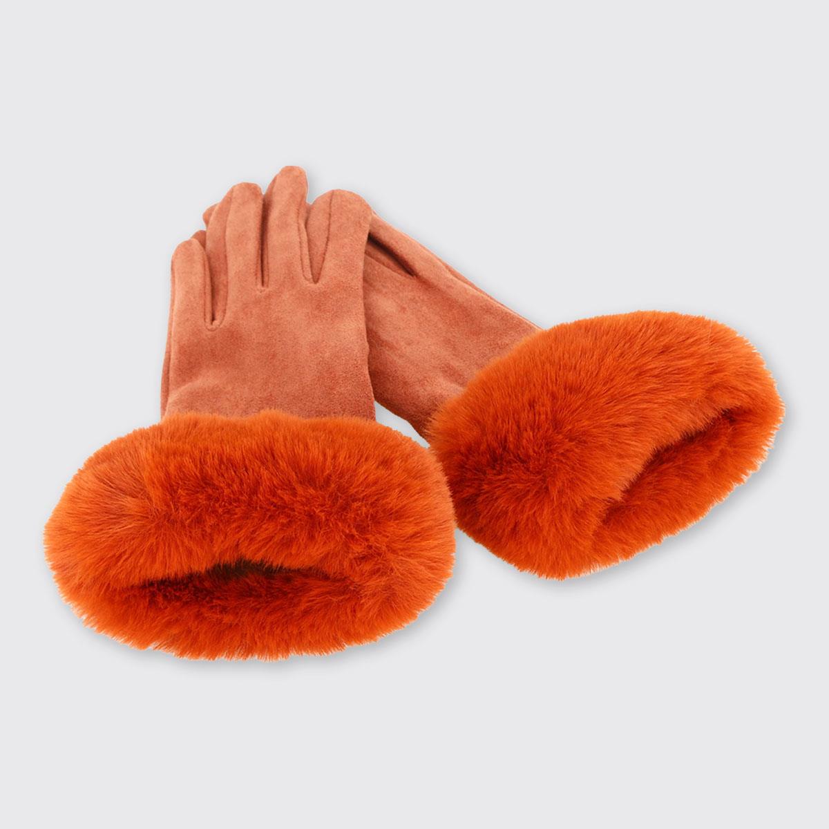 Carla Gloves with Fur Edge - Burnt Orange