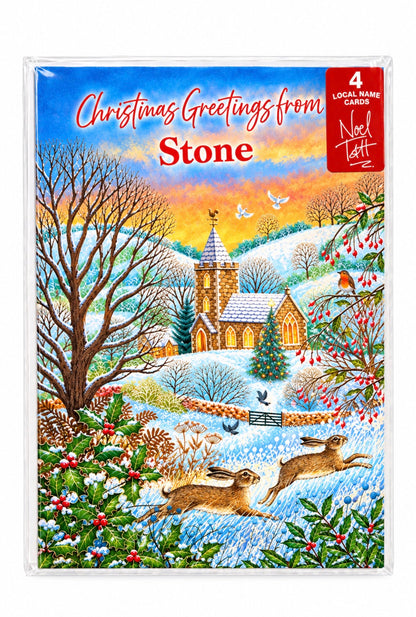 STONE CHRISTMAS CARDS - LEAPING HARES