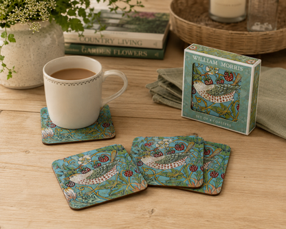 WILLIAM MORRIS STRAWBERRY THIEF SET OF 4 COASTERS