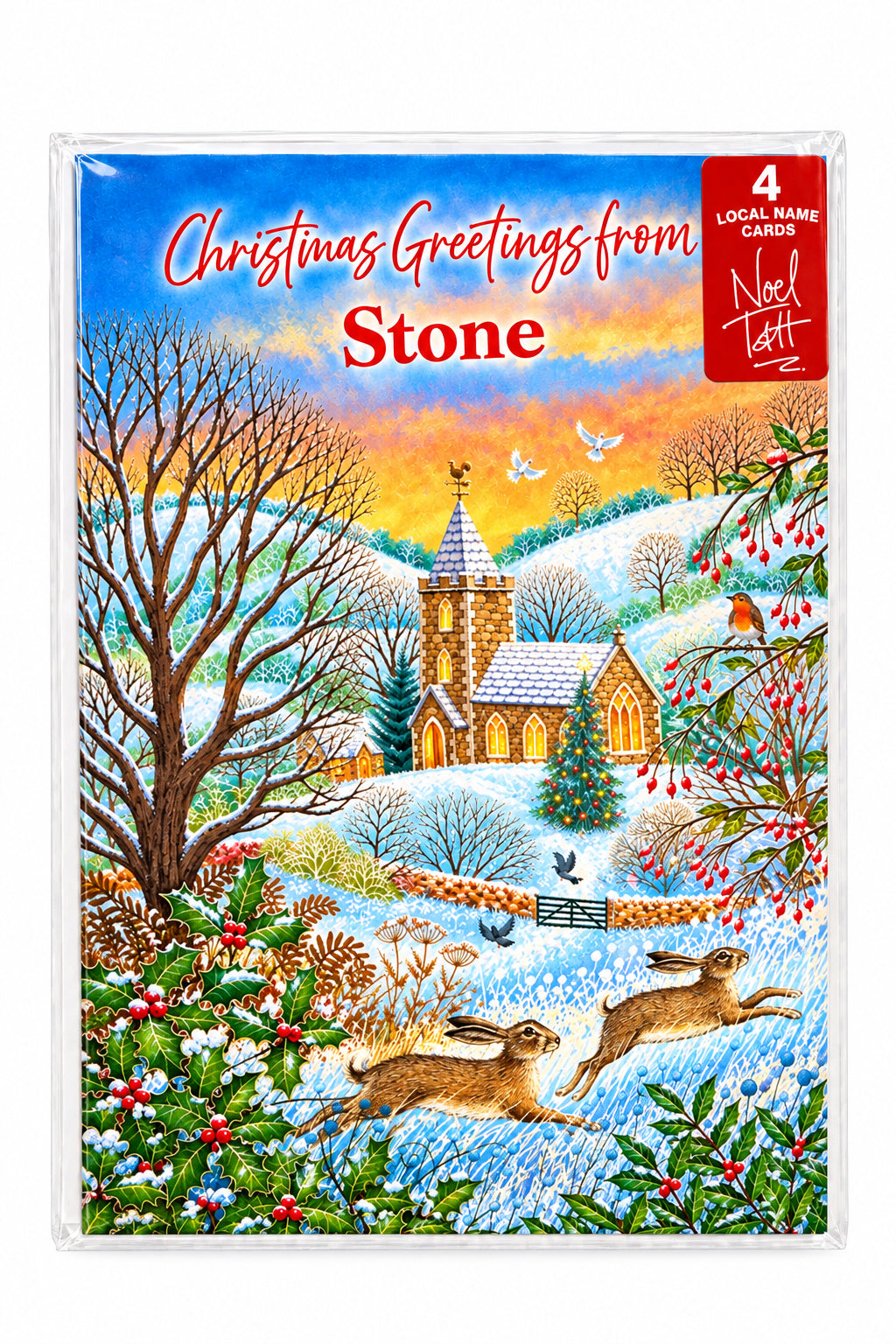 STONE CHRISTMAS CARDS - LEAPING HARES