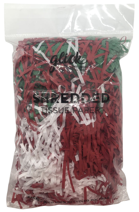 TISSUE SHREDDED TIS (6) FESTIVE MIX RED GREEN WHITE