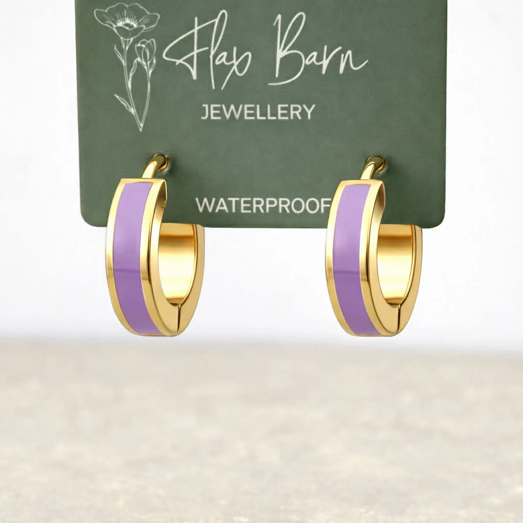 Purple Enamel Huggies - Flax Barn Waterproof Jewellery