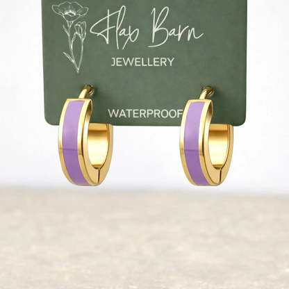 Purple Enamel Huggies - Flax Barn Waterproof Jewellery