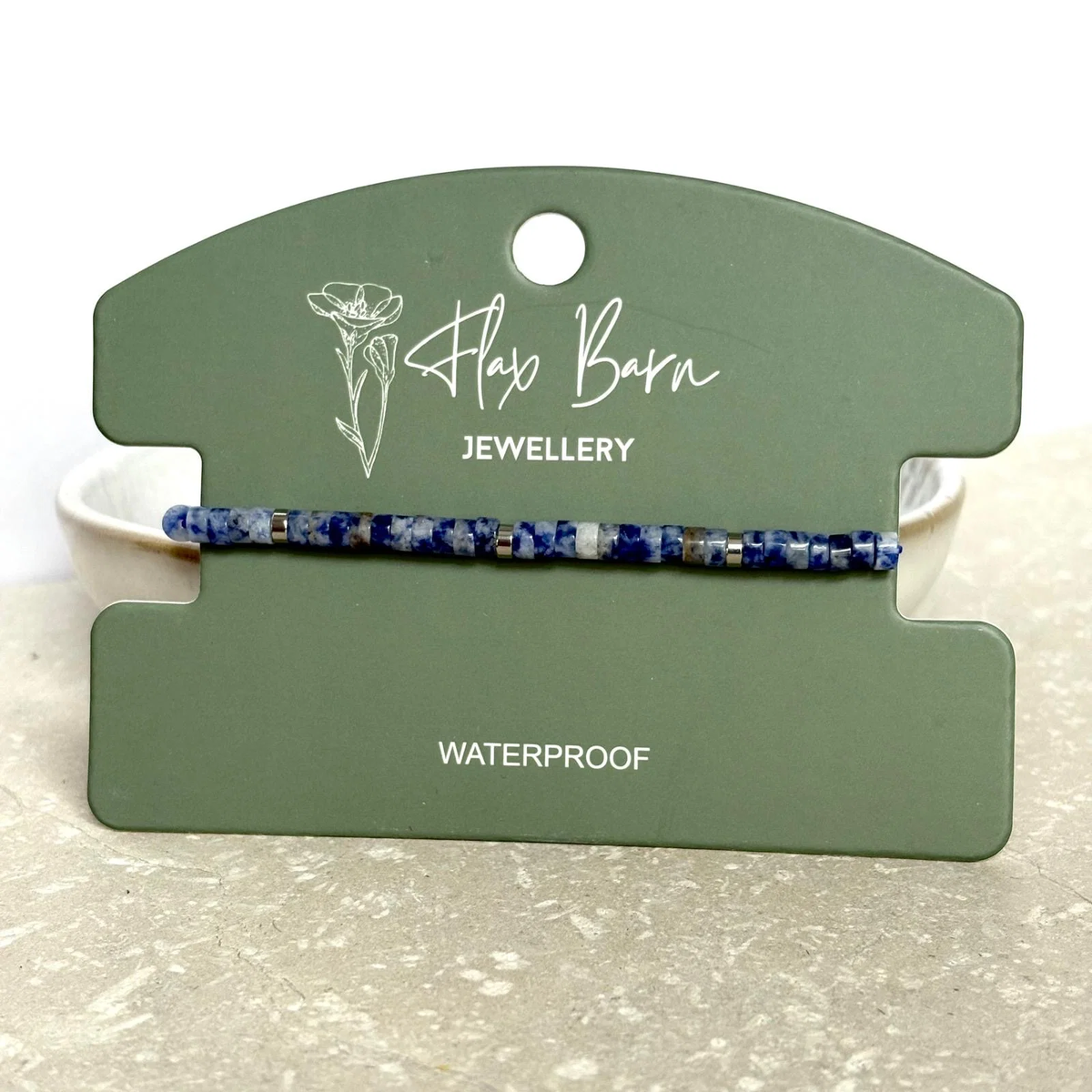 Blue Dot Jasper Gemstone Pull Cord Bracelet - Flax Barn Waterproof Jewellery