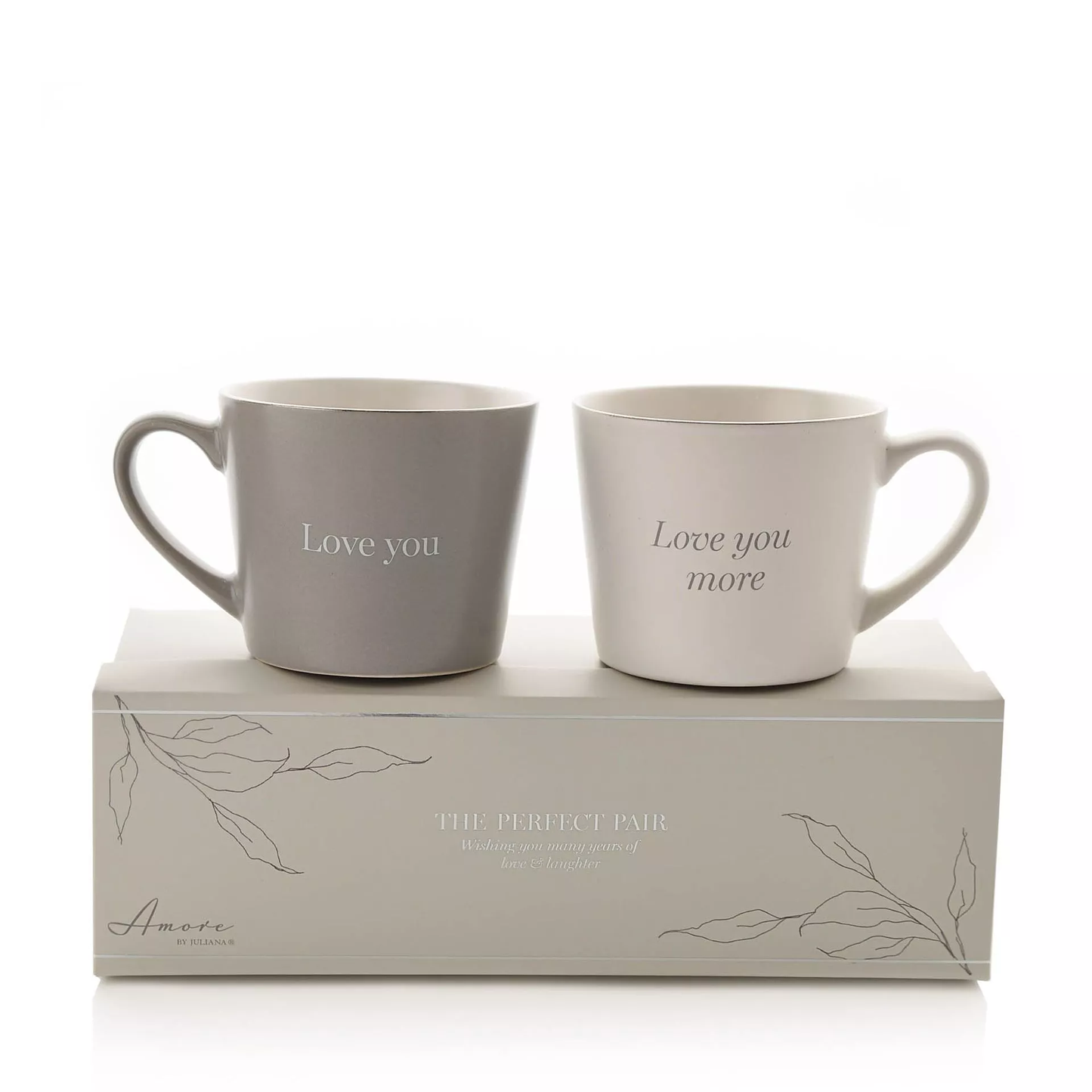 AMORE SET OF 2 GREY & WHITE MUGS - LOVE YOU & LOVE YOU MORE