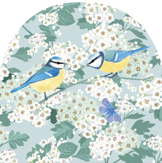 RSPB WHITE BLOSSOM CARD - Blue Tits & Hawthorn
