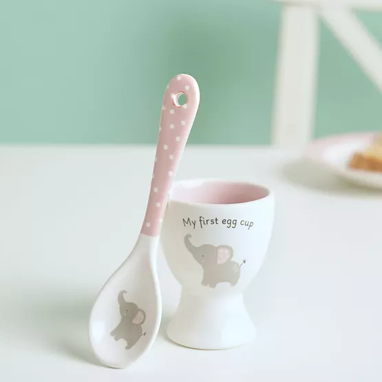 PINK EGG CUP AND SPOON SET