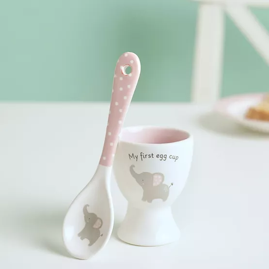 PINK EGG CUP AND SPOON SET
