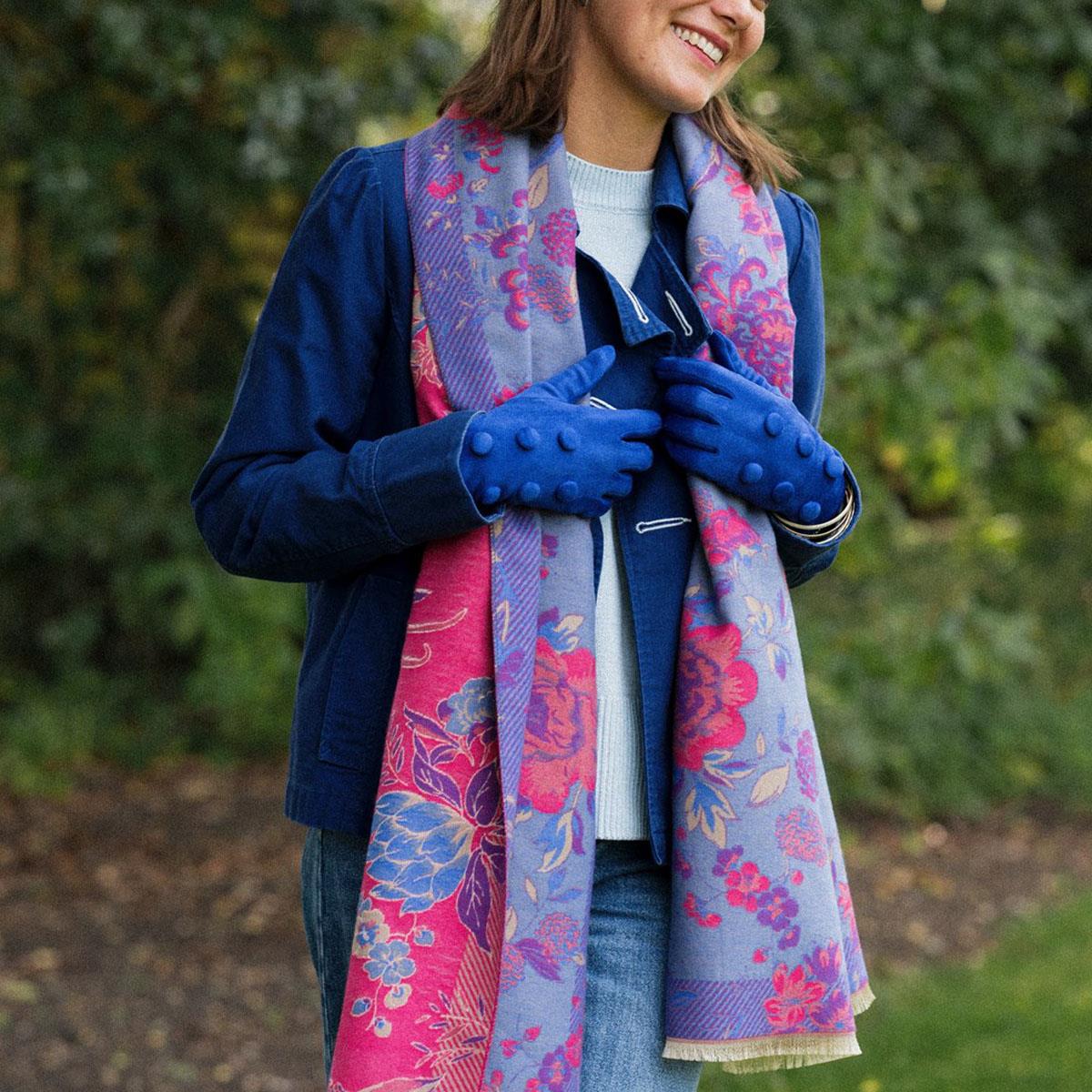 Pippa Woven Floral Scarf -  Cerise Blue