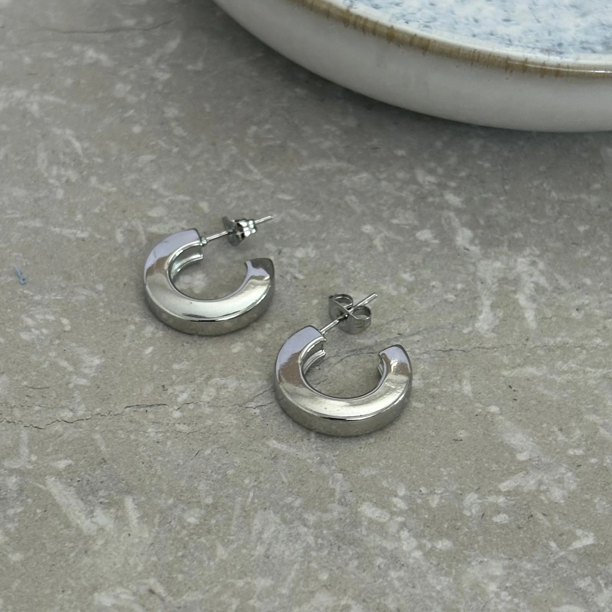 Silver Square Edged Hoop Studs 18mm - Flax Barn Waterproof Jewellery