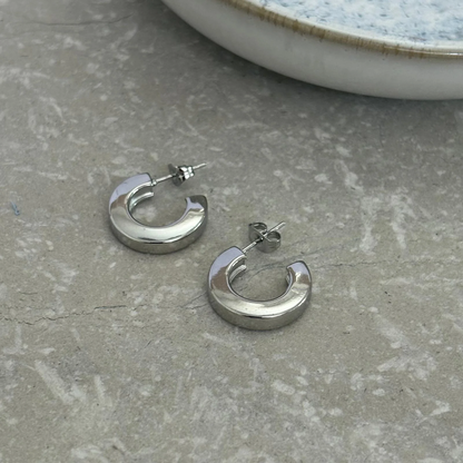 Silver Square Edged Hoop Studs 18mm - Flax Barn Waterproof Jewellery