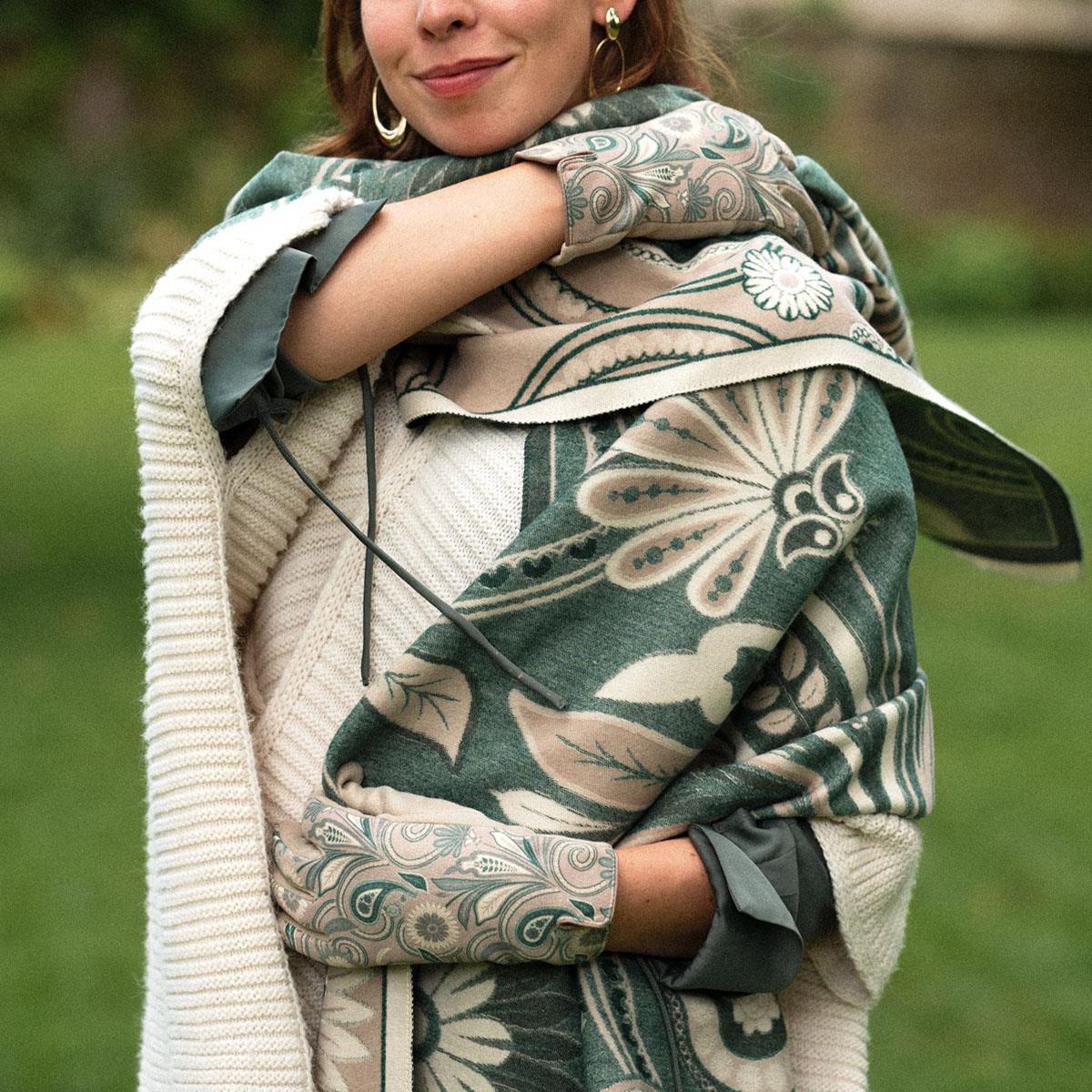 Connie Paisley Woven Scarf -  Mocha Green