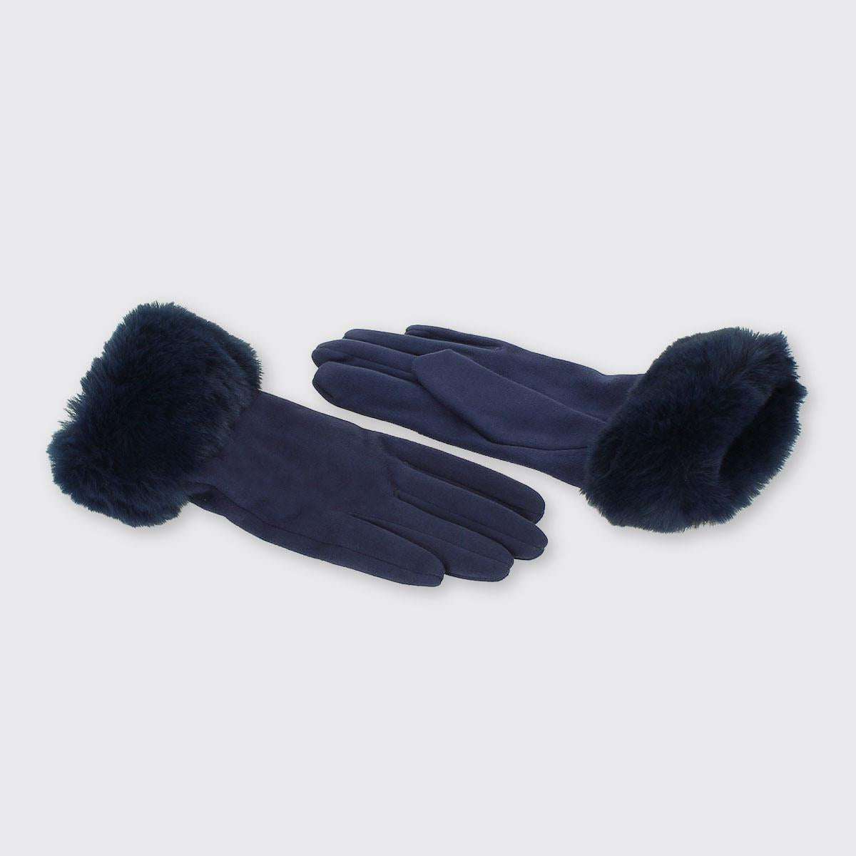Hazel Gloves with Fur Edge  Navy
