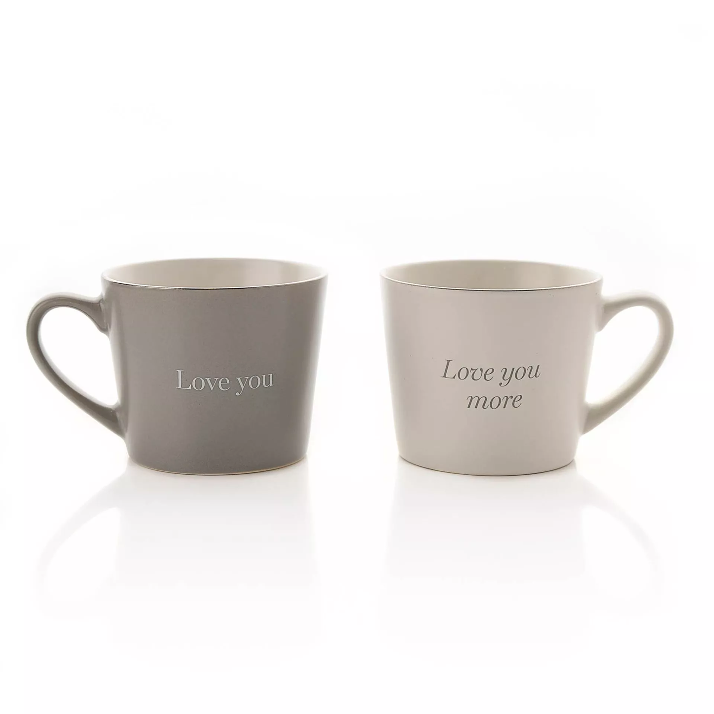 AMORE SET OF 2 GREY & WHITE MUGS - LOVE YOU & LOVE YOU MORE