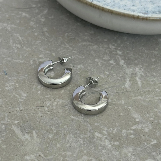 Silver Square Edged Hoop Studs 18mm - Flax Barn Waterproof Jewellery