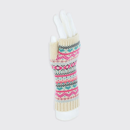 Thea Fairisle Fingerless Gloves - Cream / Pink