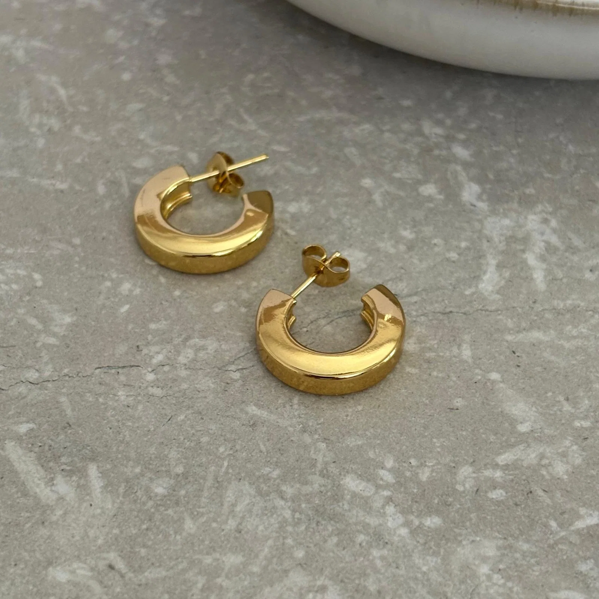 Gold Square Edged Hoop Studs 18mm - Flax Barn Waterproof Jewellery