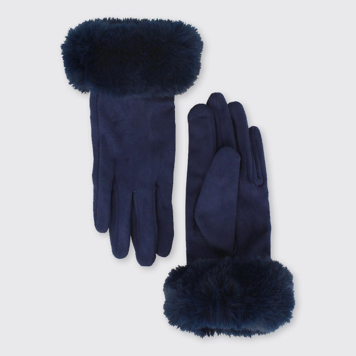 Hazel Gloves with Fur Edge  Navy