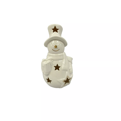 LED CERAMIC SNOWMAN WHITE & GOLD