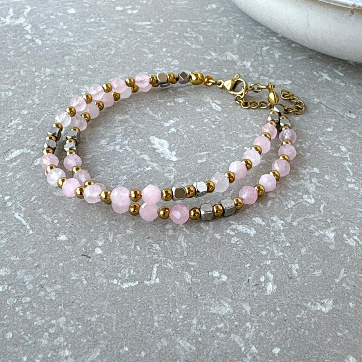Pink Double Layer Beaded Bracelet - Flax Barn Waterproof Jewellery