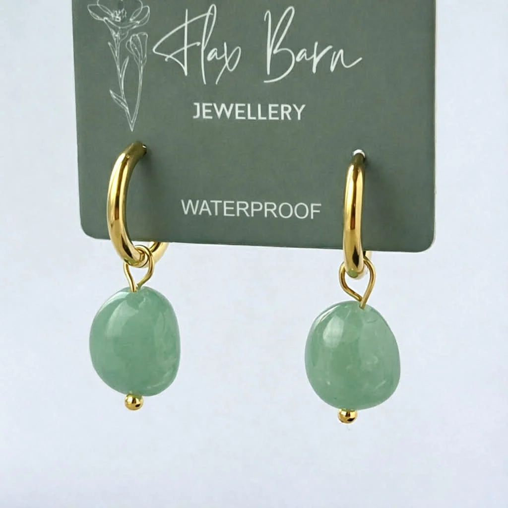 Jade Gemstone Drop Huggies - Flax Barn Waterproof Jewellery