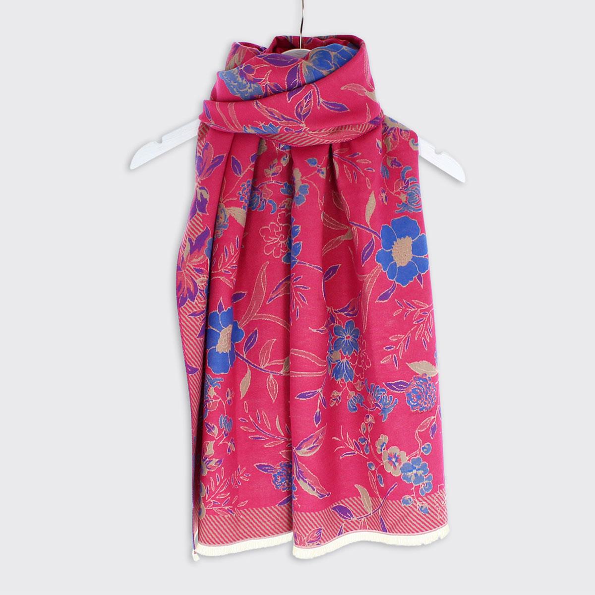 Pippa Woven Floral Scarf -  Cerise Blue