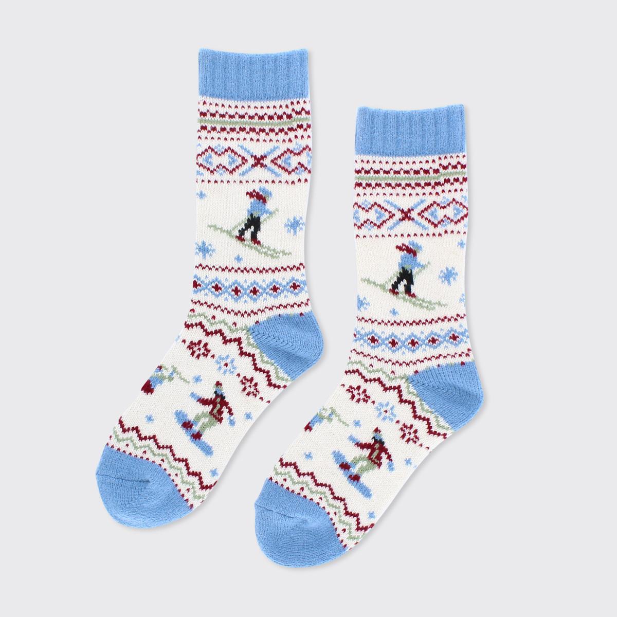 Super Soft Ski Winter Socks -  Blue/Burgundy