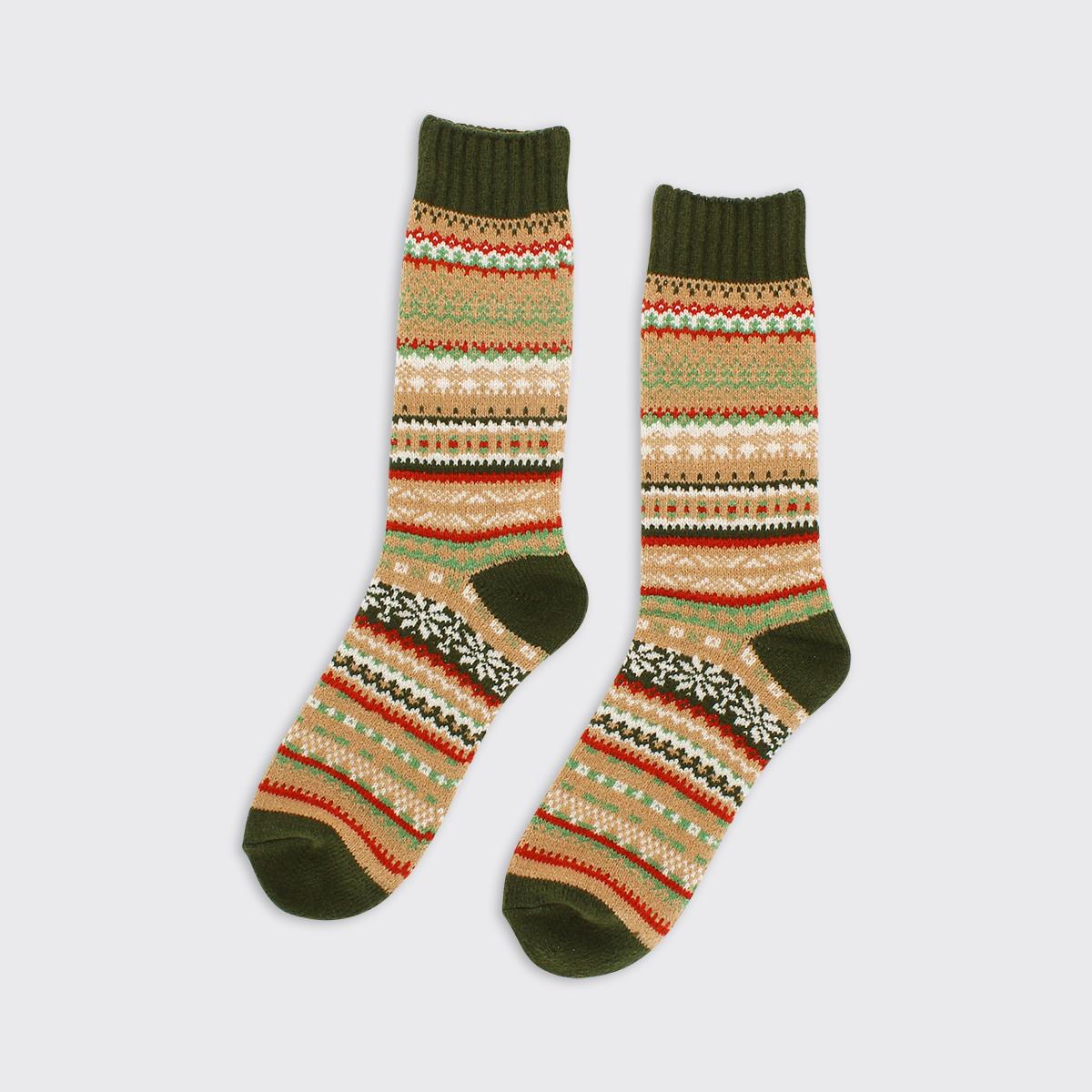 Men's Fairisle Super Soft Socks - Beige/Green