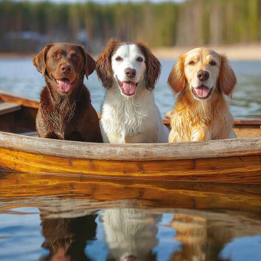 DOGS IN BOAT
