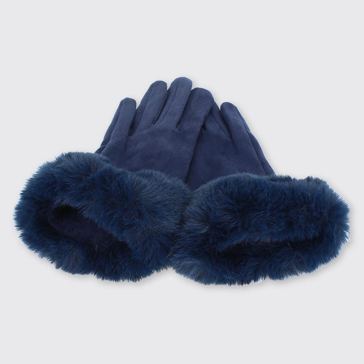 Hazel Gloves with Fur Edge  Navy