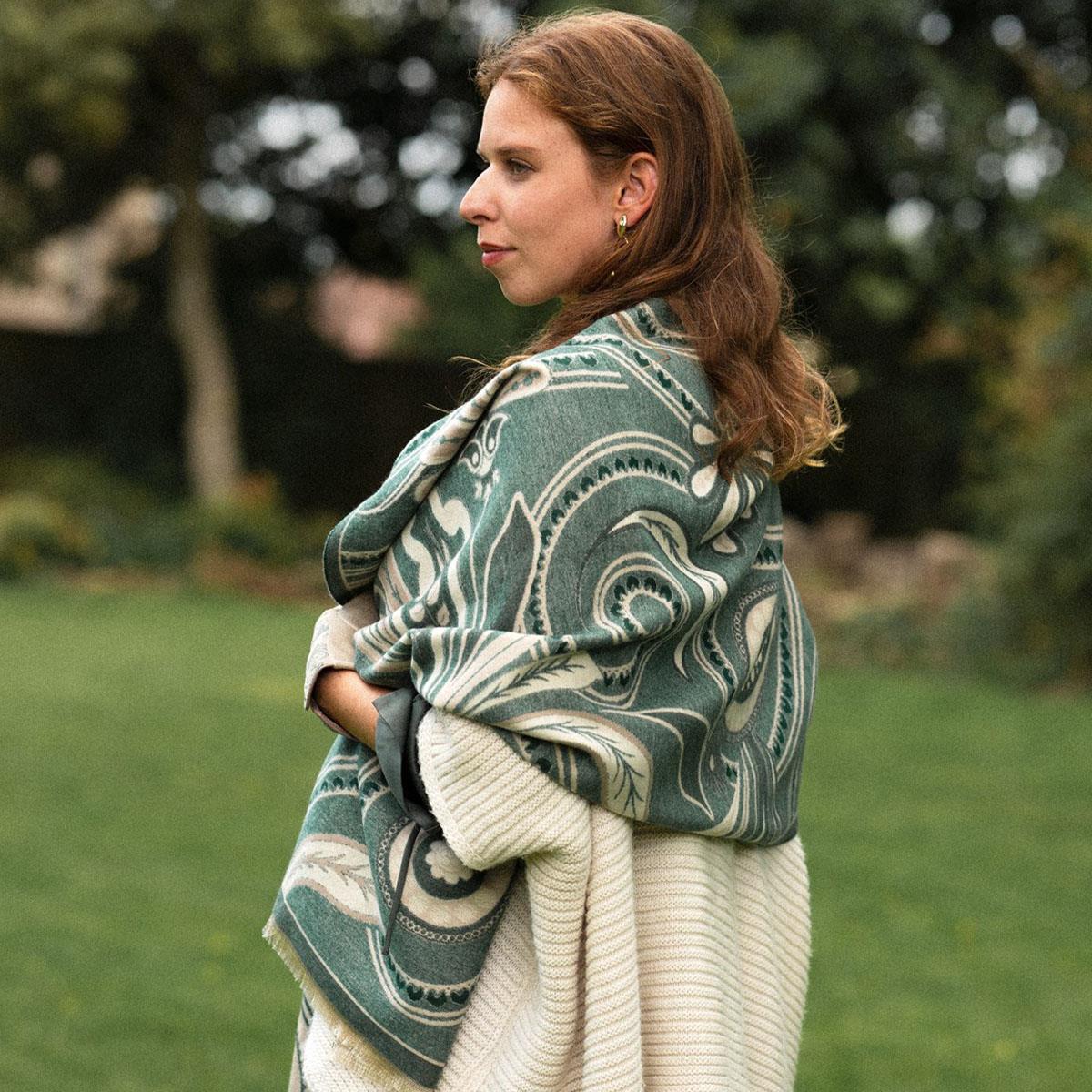 Connie Paisley Woven Scarf -  Mocha Green