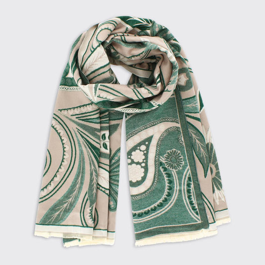 Connie Paisley Woven Scarf -  Mocha Green