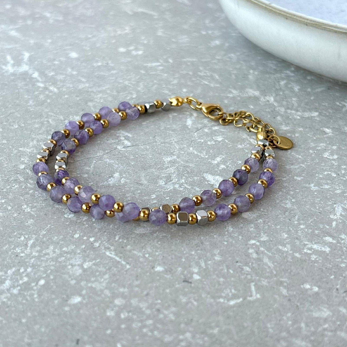 Purple Double Layer Beaded Bracelet - Flax Barn Waterproof Jewellery