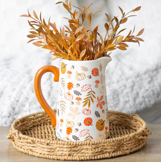 AUTUMN LEAVES AND PUMPKINS CERAMIC FLOWER JUG