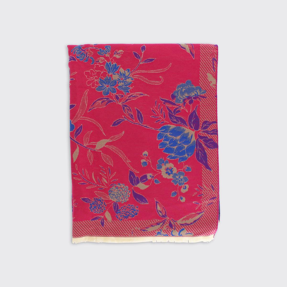 Pippa Woven Floral Scarf -  Cerise Blue
