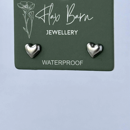 Silver Heart Studs - Flax Barn Waterproof Jewellery