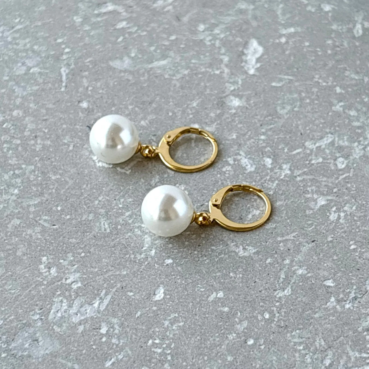 Pearl Lever Back Huggies - Flax Barn Waterproof Jewellery