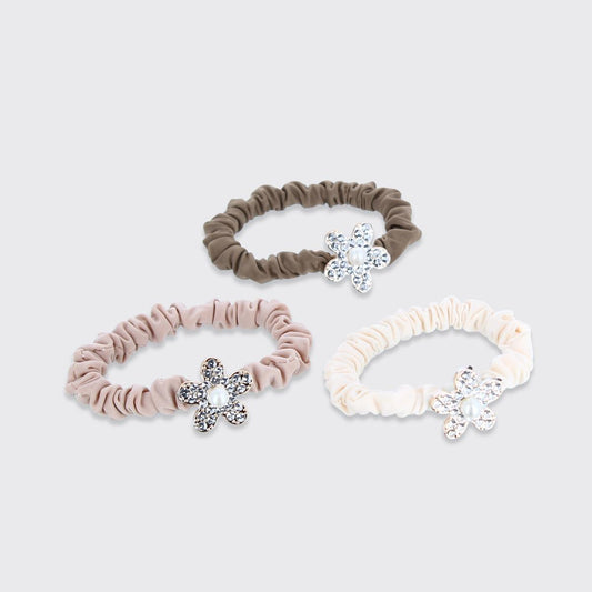 Sparkly Daisy Set of 3 Scrunchies - Natural