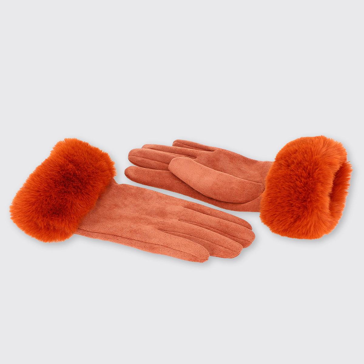 Carla Gloves with Fur Edge - Burnt Orange