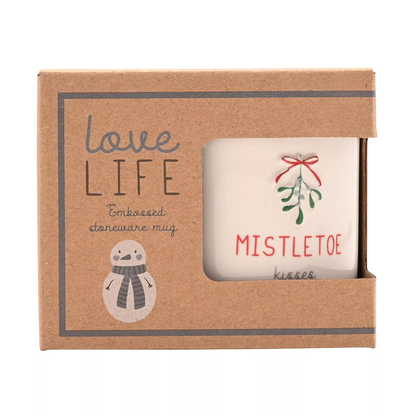 Love Life Christmas Embossed Mug - Mistletoe