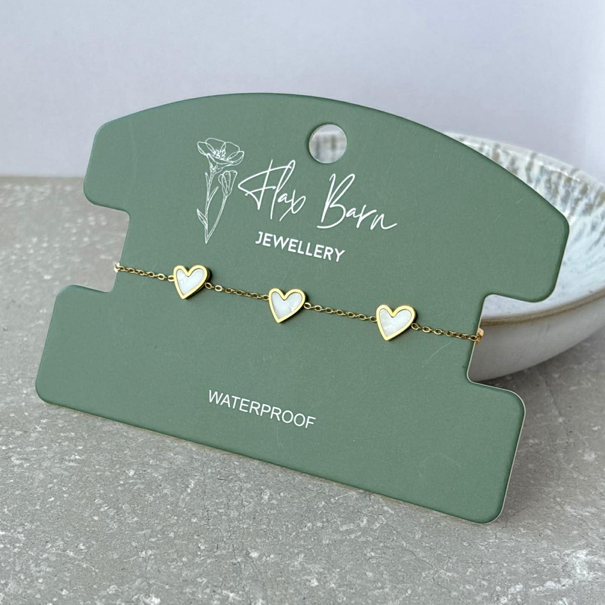 Asymmetric Pearlescent Heart Bracelet -Flax Barn Waterproof Jewellery