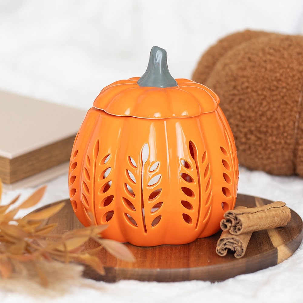 Orange Autumn Days Cut Out Pumpkin Ceramic Oil Burner and Wax Warmer