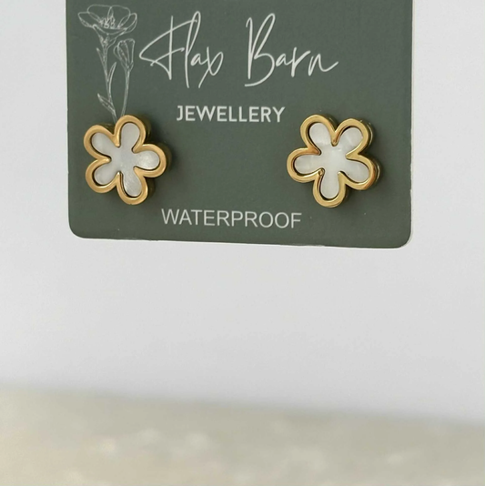 Pearlescent Flower Stud Earrings - Flax Barn Waterproof Jewellery