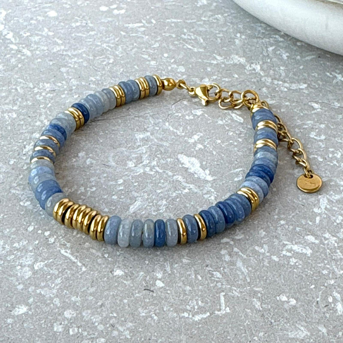 Blue Stone and Gold Beaded Bracelet - Flax Barn Waterproof Jewellery